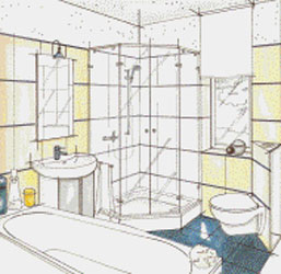 Foto eines Badezimmerplans mit Duschkabine